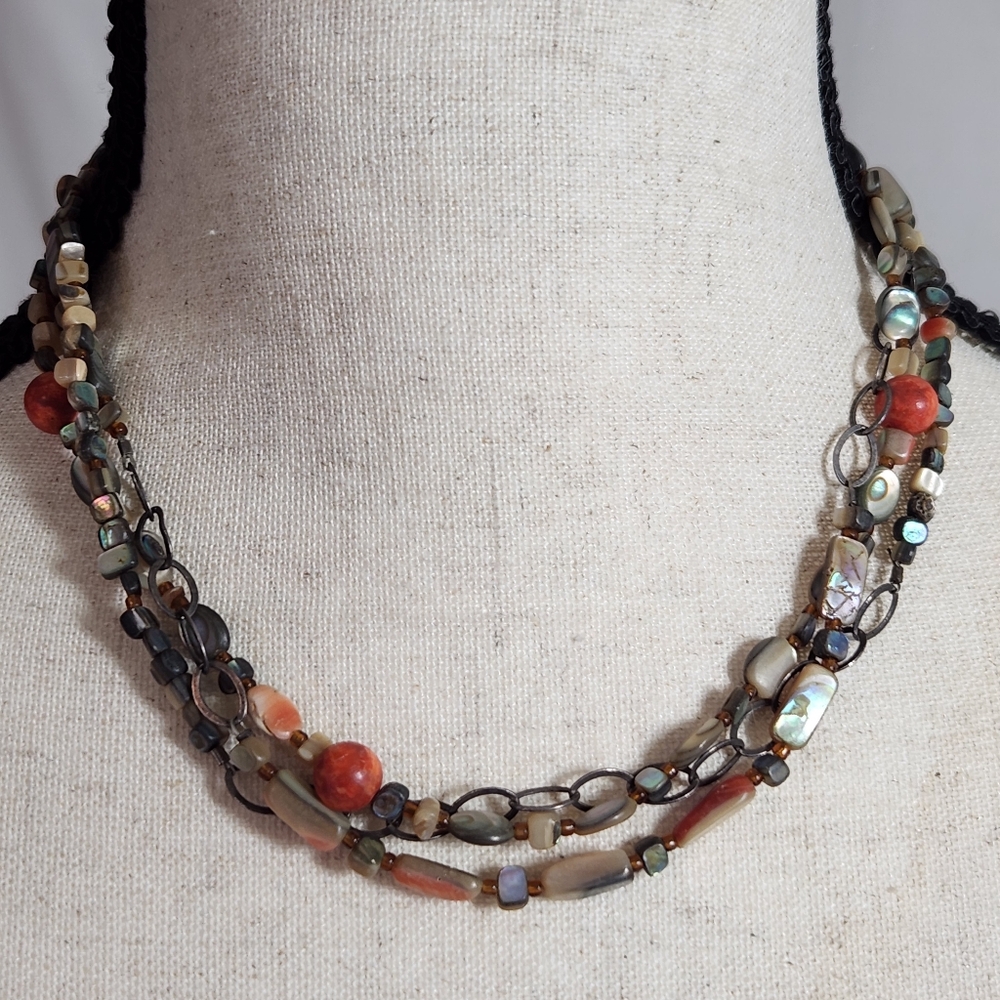 retired fiesta fun silpada 3 strand bead necklace sterling silver 925 mop